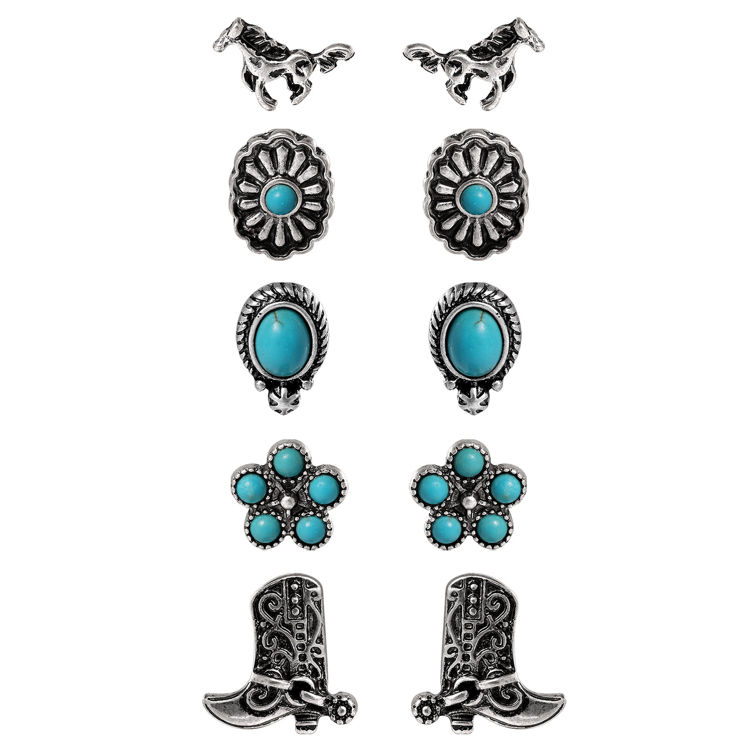 Jessica Simpson Turquoise Western Stud Earring Set - 5 Pairs
