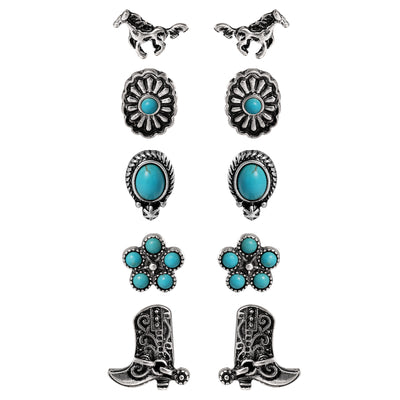 Jessica Simpson Turquoise Western Stud Earring Set - 5 Pairs