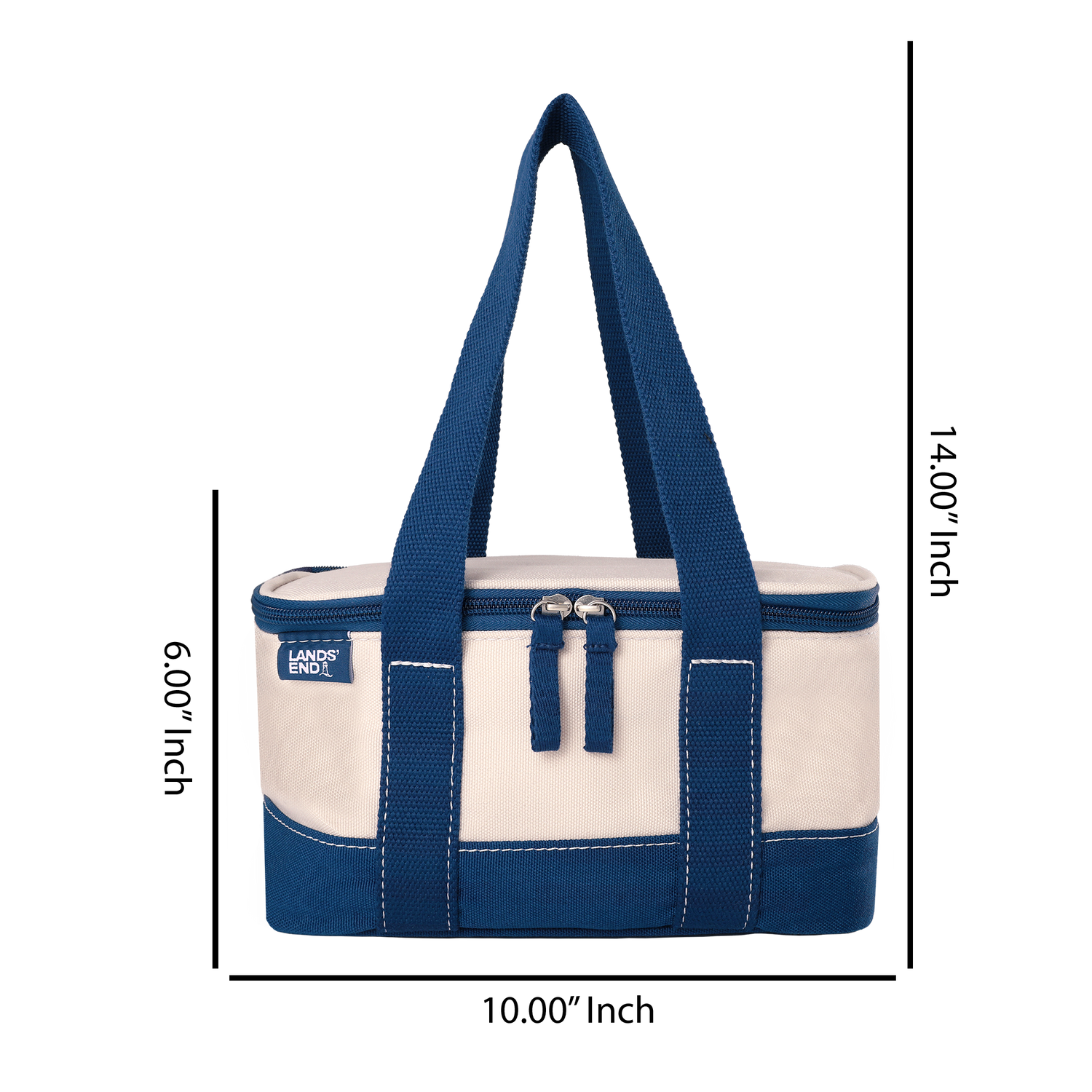 Lands' End Rectangular Small Cooler Bag Insulated 1.5 Gal, Canvas Soft Cooler with Tote Handles and Zip Closure (Navy) - Navy