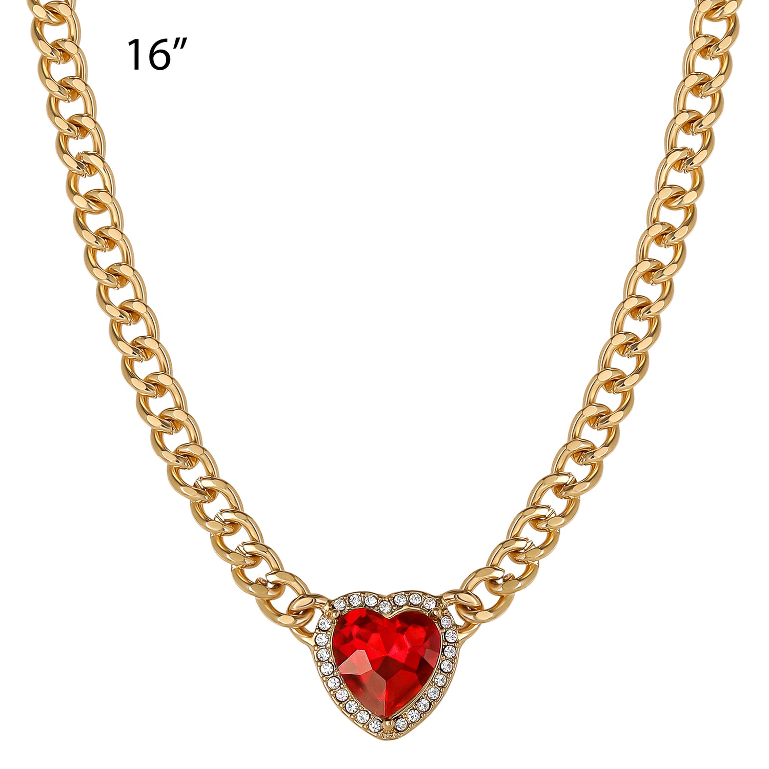 Jessica Simpson Gold-Tone Chain Necklace with Red Heart Gemstone