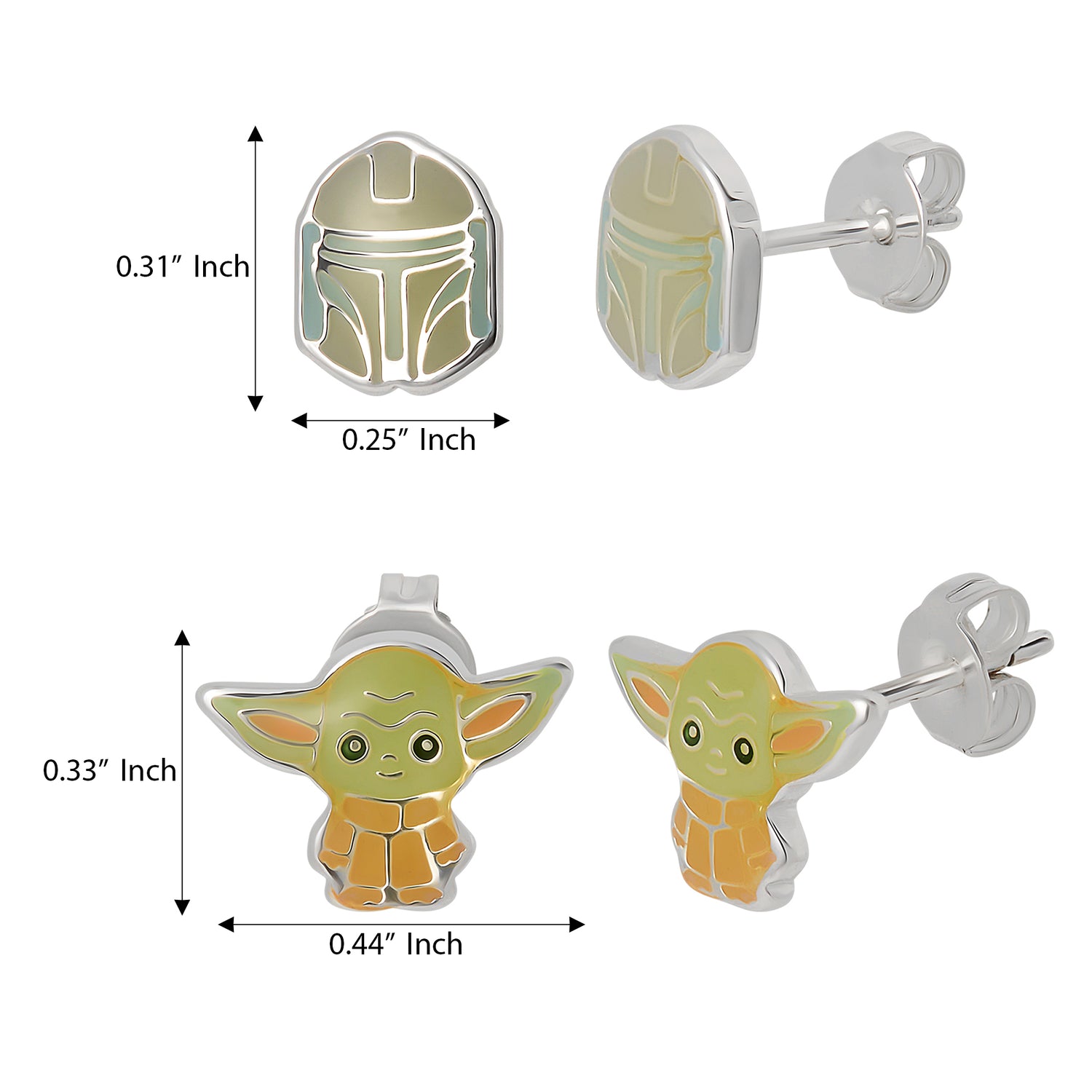 Star Wars Earrings for Women, Boba Fett Helmet and Grogu Studs, 2 Pairs
