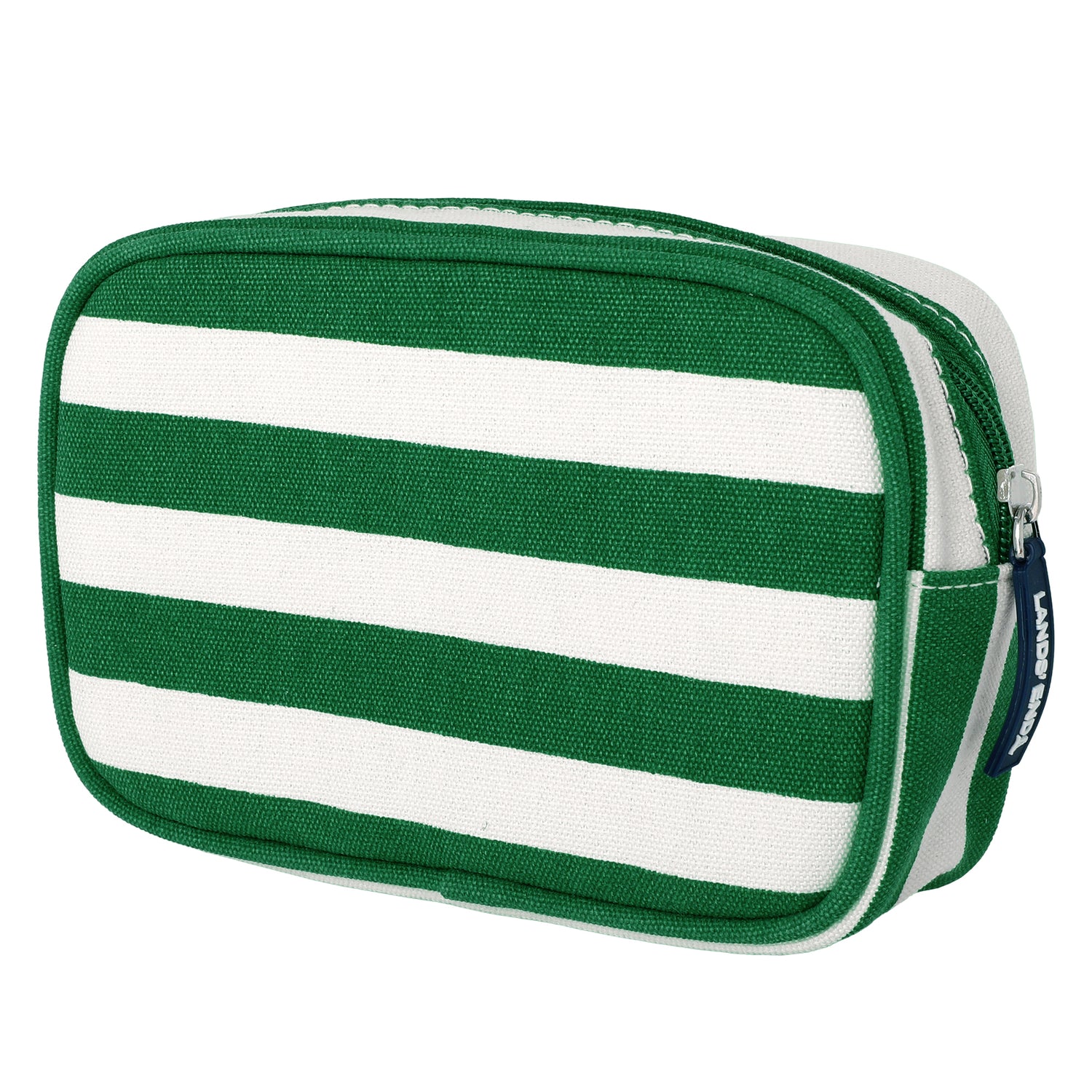 Lands' End Medium Rectangular Dopp Kit for Travel, Striped Canvas Toiletry Bag with Top Zip (Kelly Green Stripe) - Kelly Green Stripe
