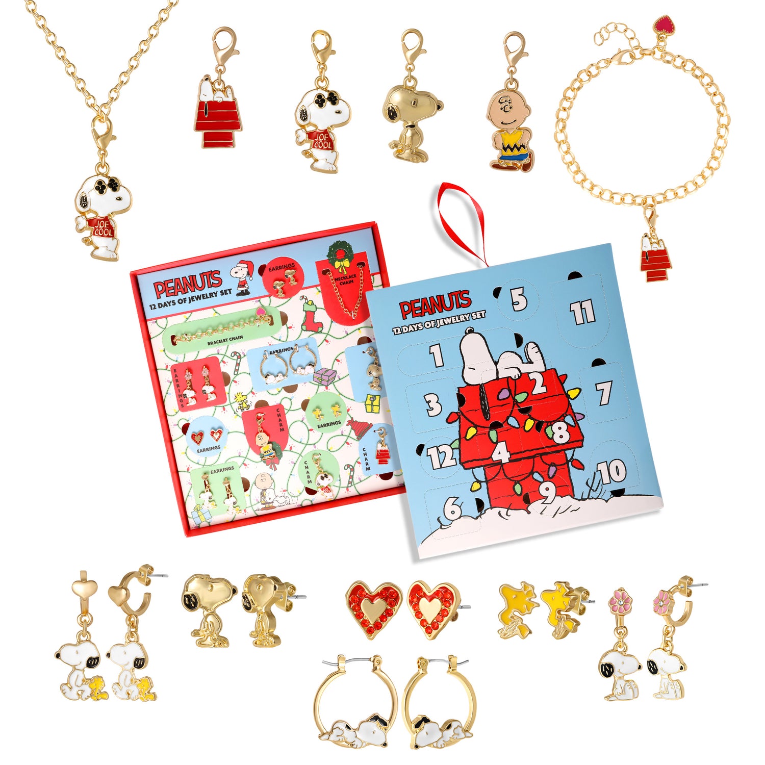Peanuts Holiday Charm Advent Jewelry Gift Set with Snoopy and Friends