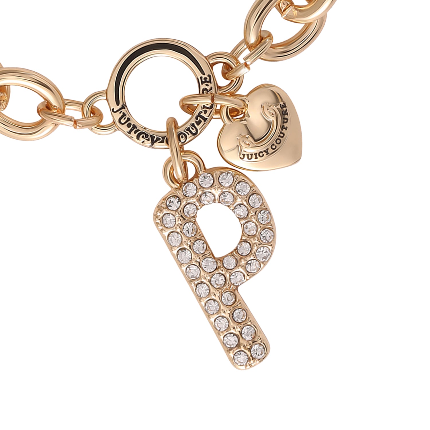 Juicy Couture Pavé Initial Charm Bracelet - 7.5'' Gold Tone Link - P