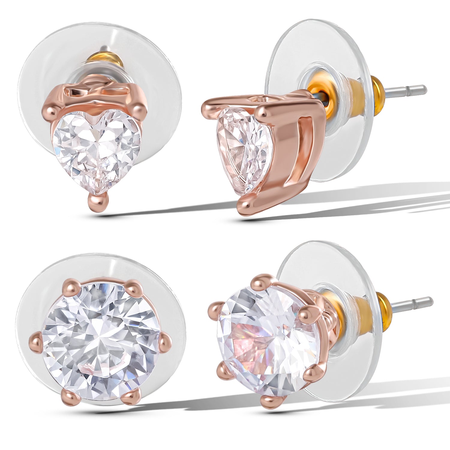 Jessica Simpson Heart and Round Crystal Stud Earring Set - 2 Pairs