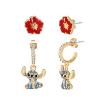 Disney Stitch Earrings 2-Pack, Hibiscus Studs and Stitch Charm Huggie Hoops