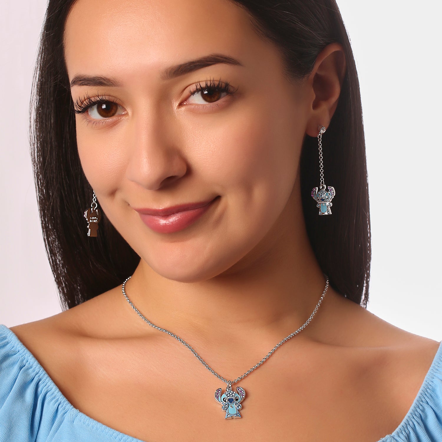 Disney Stitch Necklace for Women Official License, 16"+3" Fashion Pave Crystal Stitch Jewelry Gifts