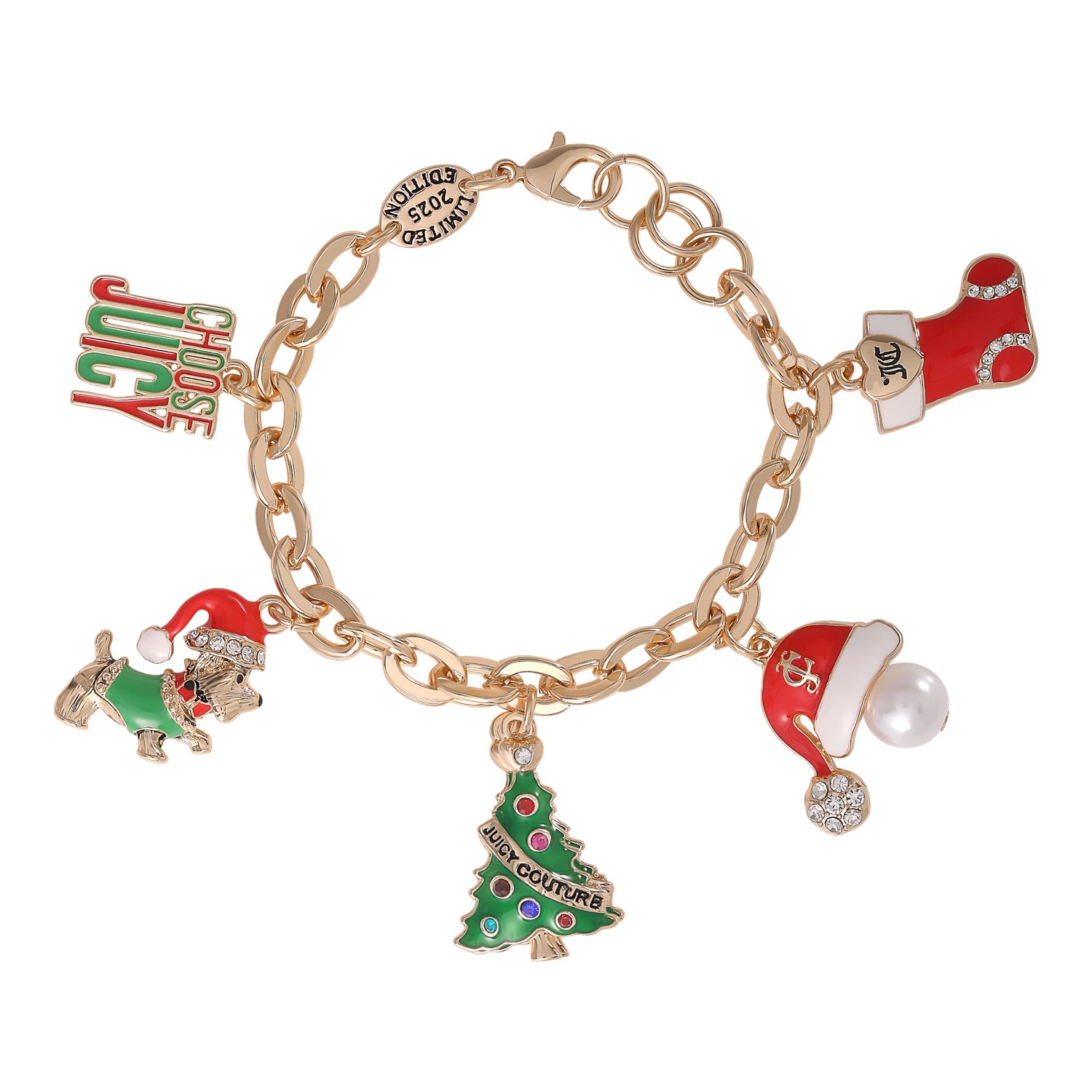 Juicy Couture Holiday Charm Bracelet, Gold‑Tone Enamel Christmas Motifs