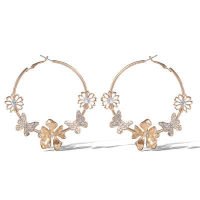 Jessica Simpson Floral Hoop Earrings in Gold