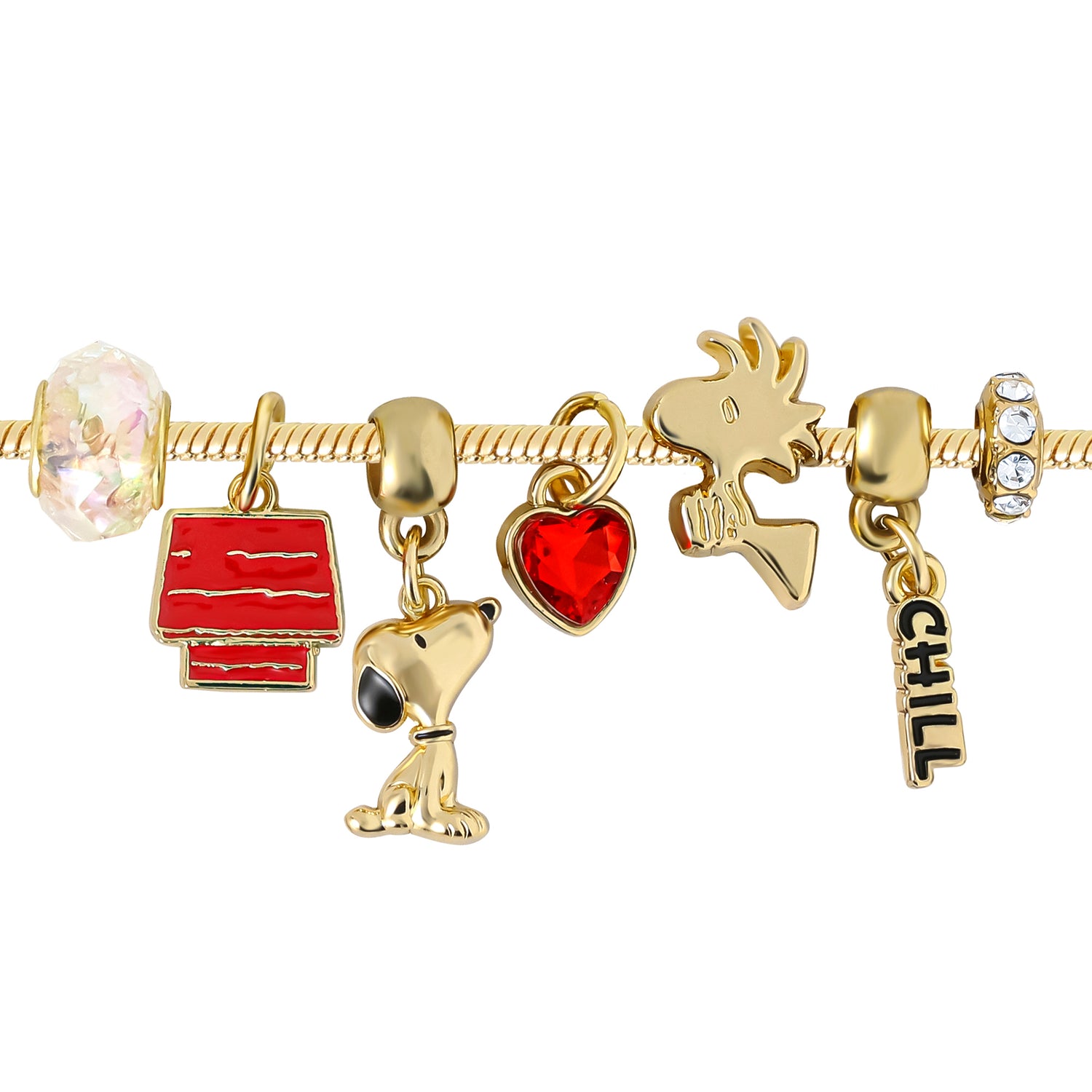 Peanuts Woodstock and Snoopy Charm Bracelet for Women Official License, 7"