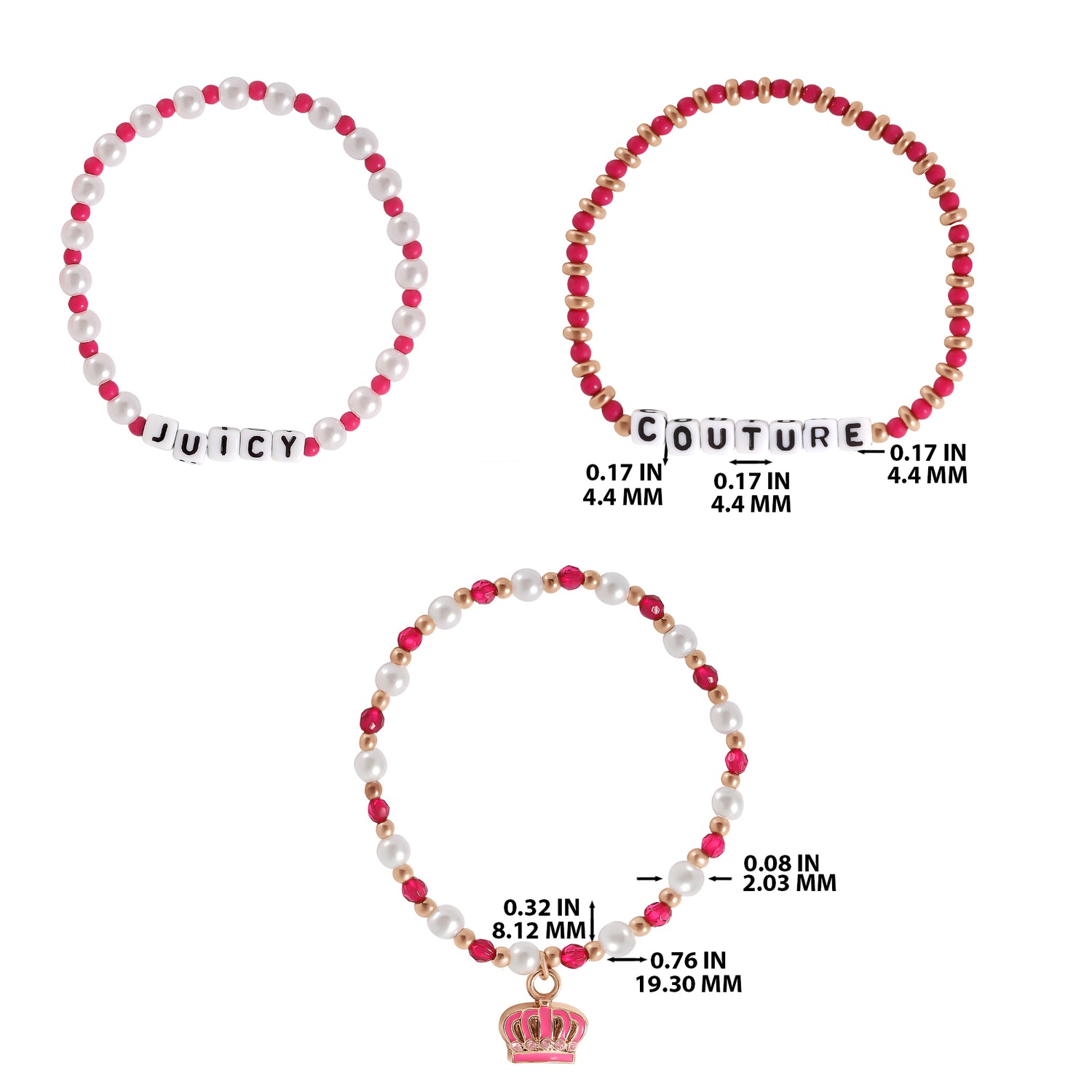 Juicy Couture Kids Crown Charm 3 Piece Beaded Jewelry