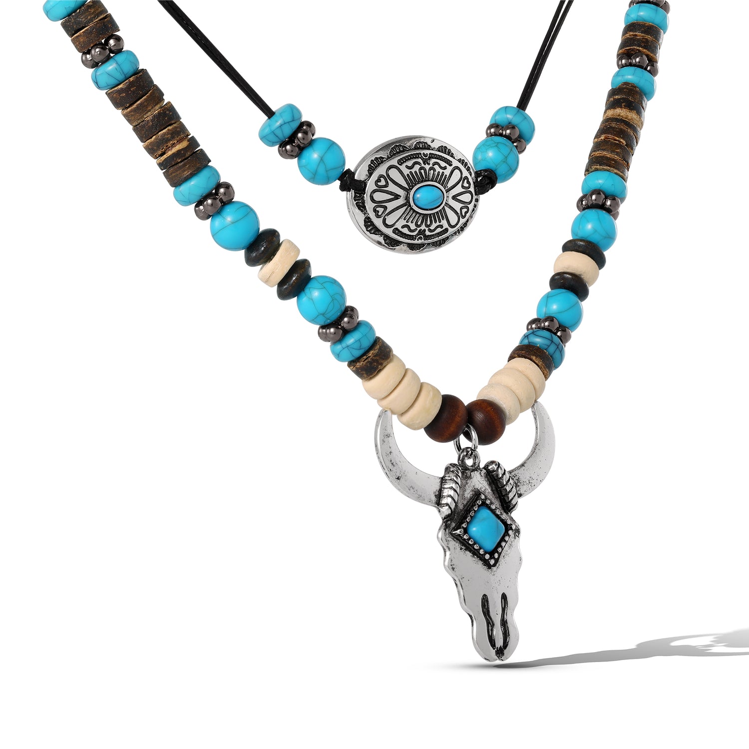 JS Jessica Simpson Beaded Layered Necklace in Turquoise and Amber Hues