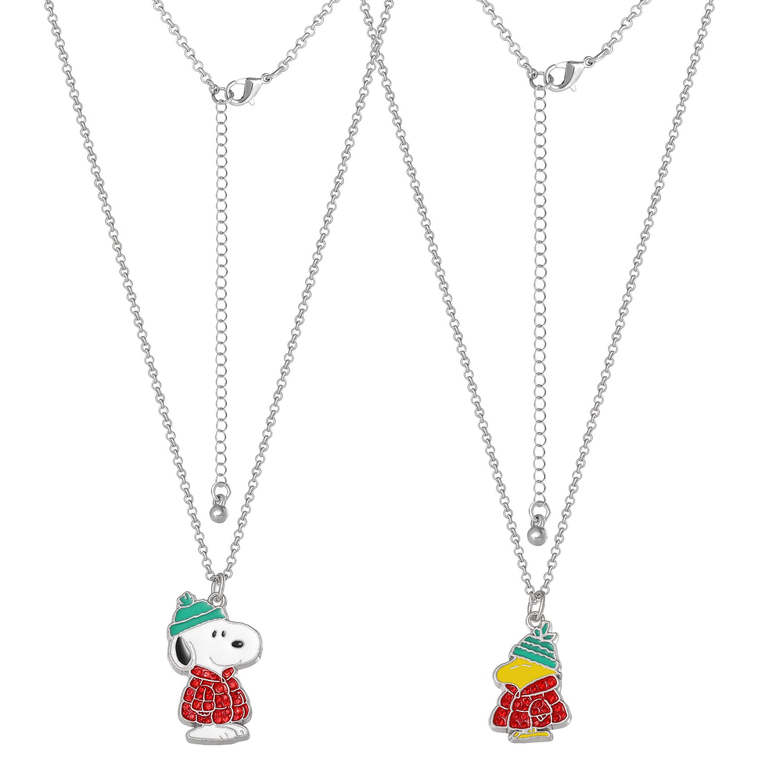 Peanuts Snoopy & Woodstock Necklace Set, 2-Piece, Silver-Tone