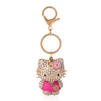 SALLY ROSE Hello Kitty Pink Keychain Official License, Multicolored Pave Crystal Sanrio Keychain with Lobster Clip