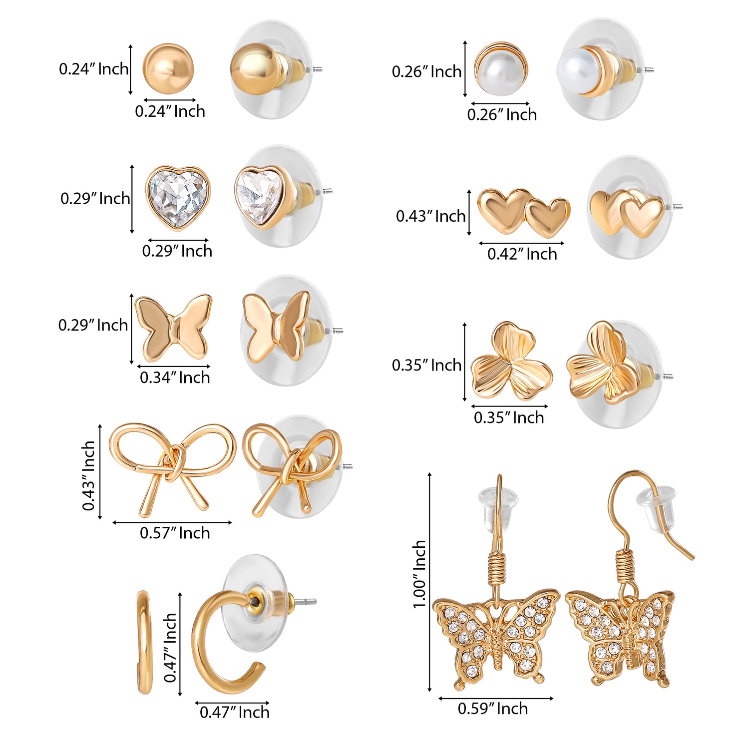 Jessica Simpson Gold-Tone Bow, Butterfly & Pearl Stud & Hoop Earring Set, 12 Pairs