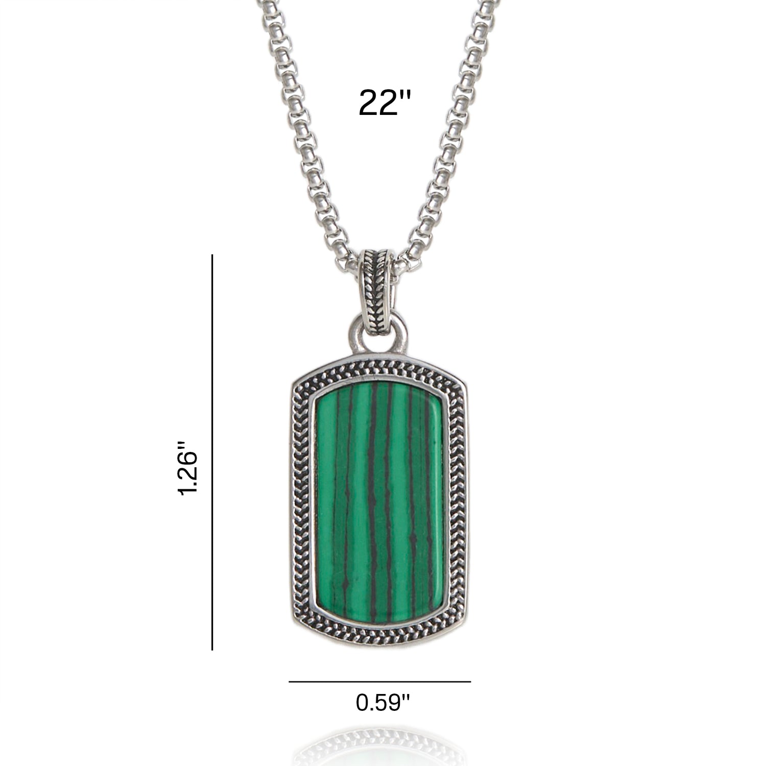 Lucky Brand Mens Stainless Steel Necklace with Malachite Green Pendant