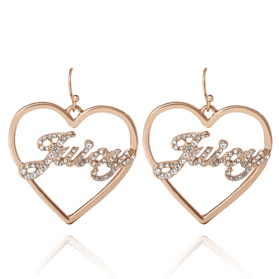 Juicy Couture Script Logo Heart Dangle Earrings for Women with Clear Stones, Outline Heart Earrings, Juicy Gifts