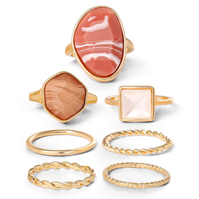Jessica Simpson 7-Piece Stackable Ring Set with Coral Accents - Size 7