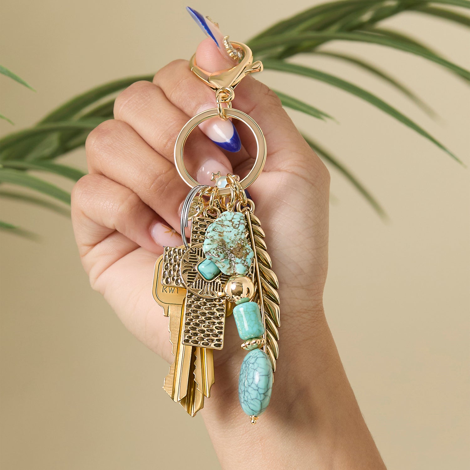 Jessica Simpson Turquoise Bead Keychain with Charms