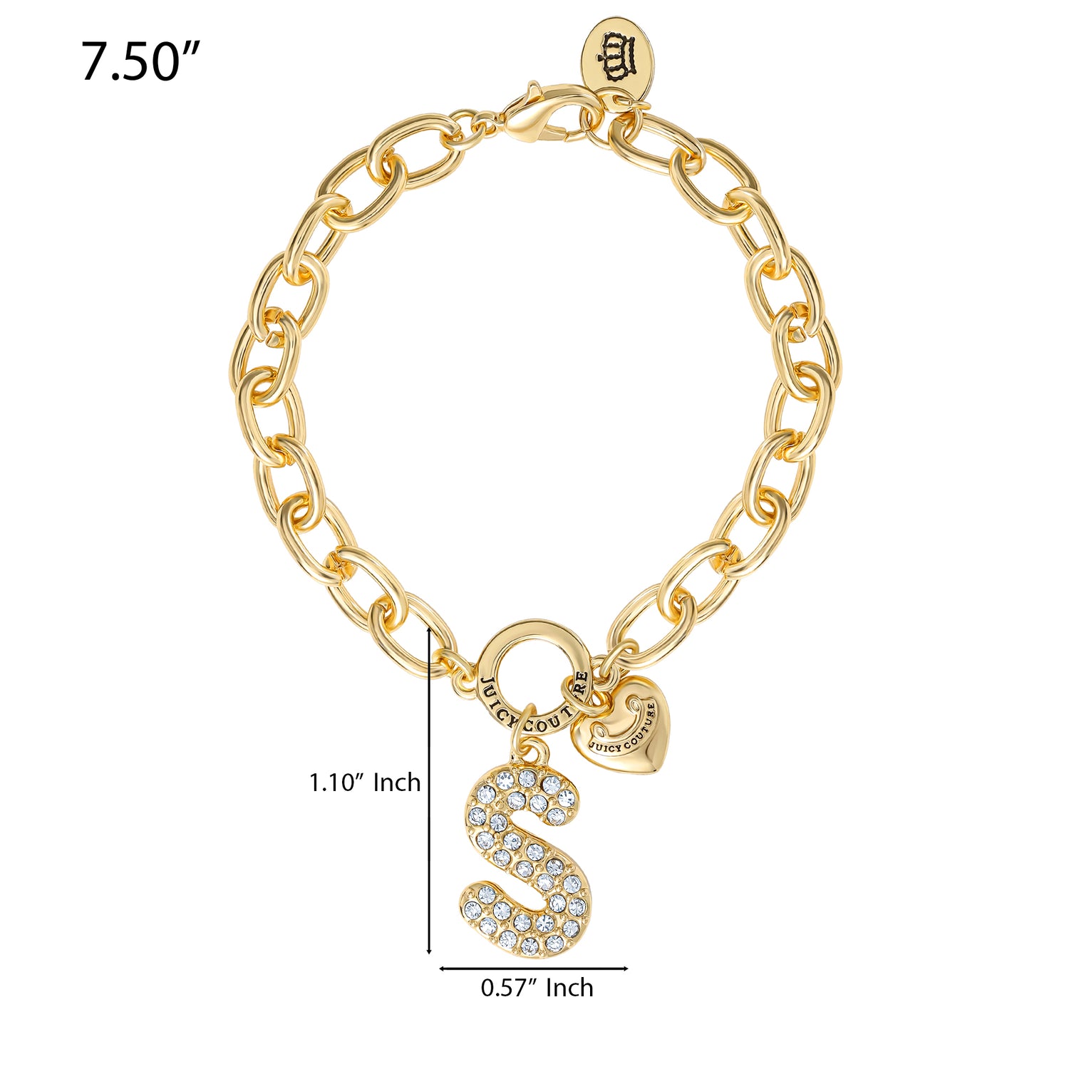 Juicy Couture Pavé Initial Charm Bracelet - 7.5'' Gold Tone Link
