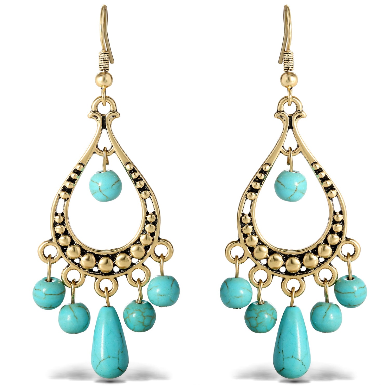 Jessica Simpson Womens Turquoise Bead Chandelier Earrings - Oxidized Gold-Tone Turquoise Earrings - Statement Earrings