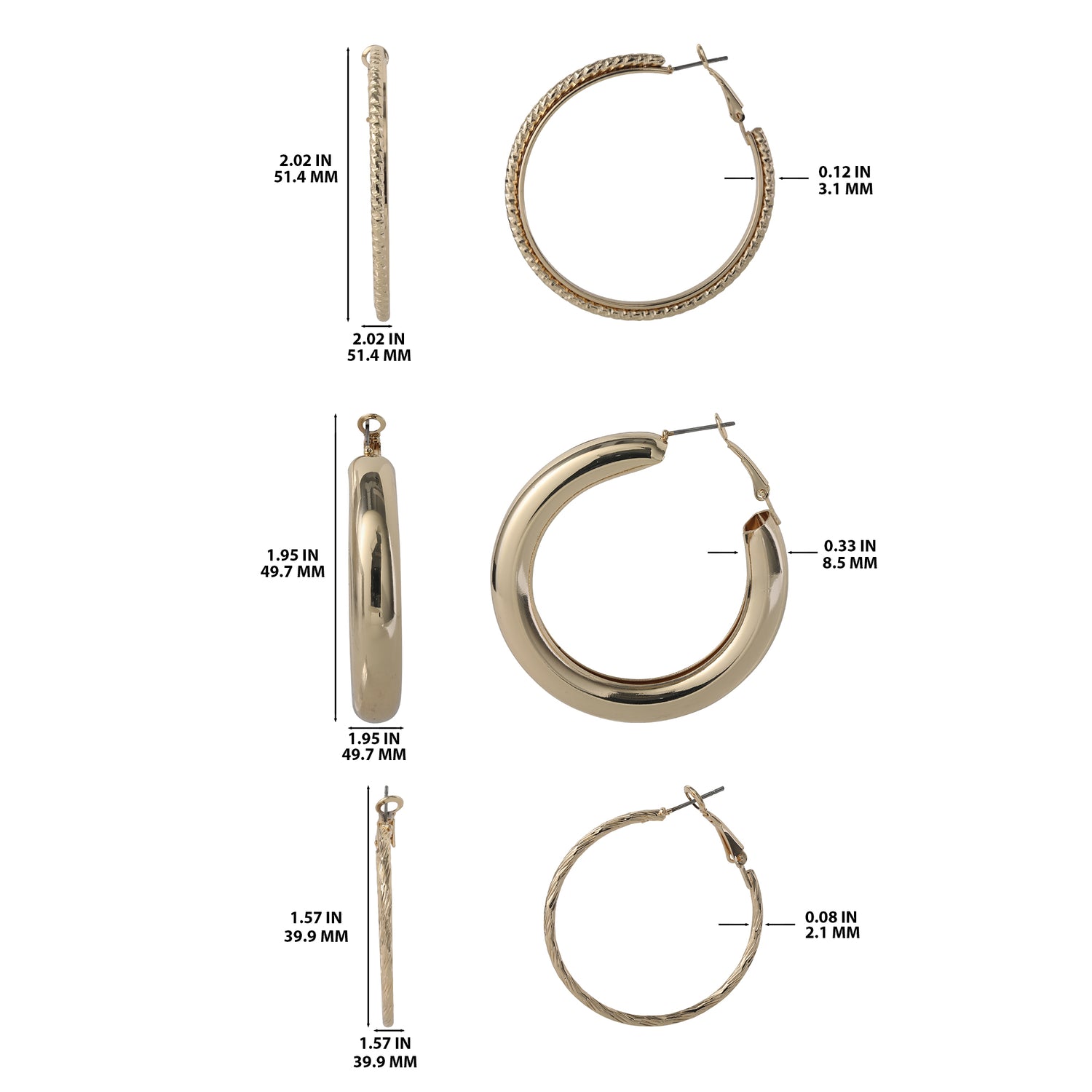 Jessica Simpson 3-Piece Textured Gold-Tone Hoop Earring Set