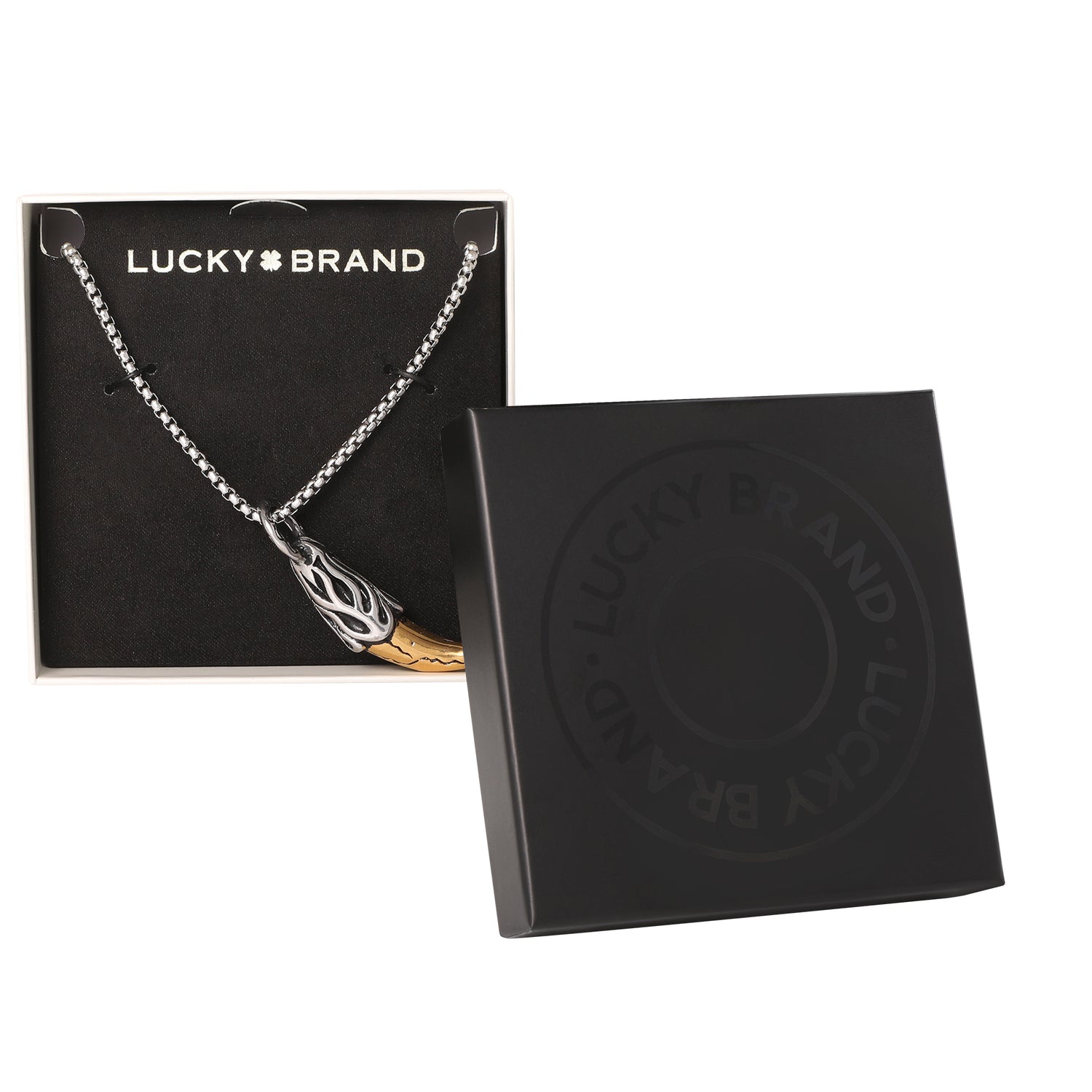 Lucky Brand Men’s Claw Pendant Necklace, Two‑Tone Stainless Steel - 22'' Box Chain