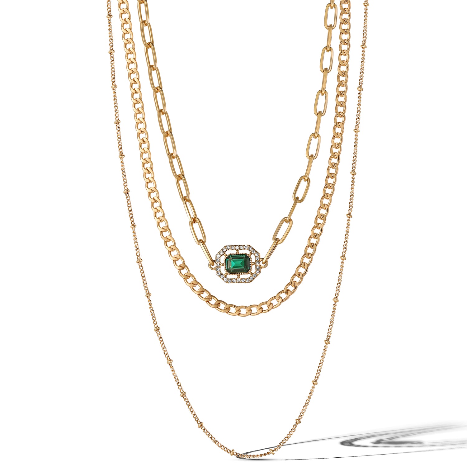 Jessica Simpson Gold-Tone Layered Necklace with Green Gemstone Accent
