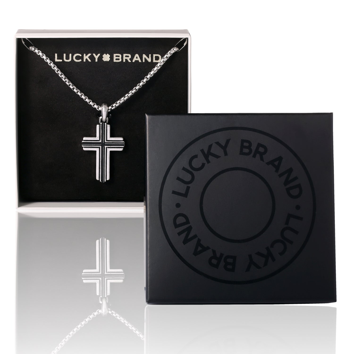 Lucky Brand Stainless Steel Cross Necklace for Men 24", Two-Tone Pendant Necklace, Cross Jewelry