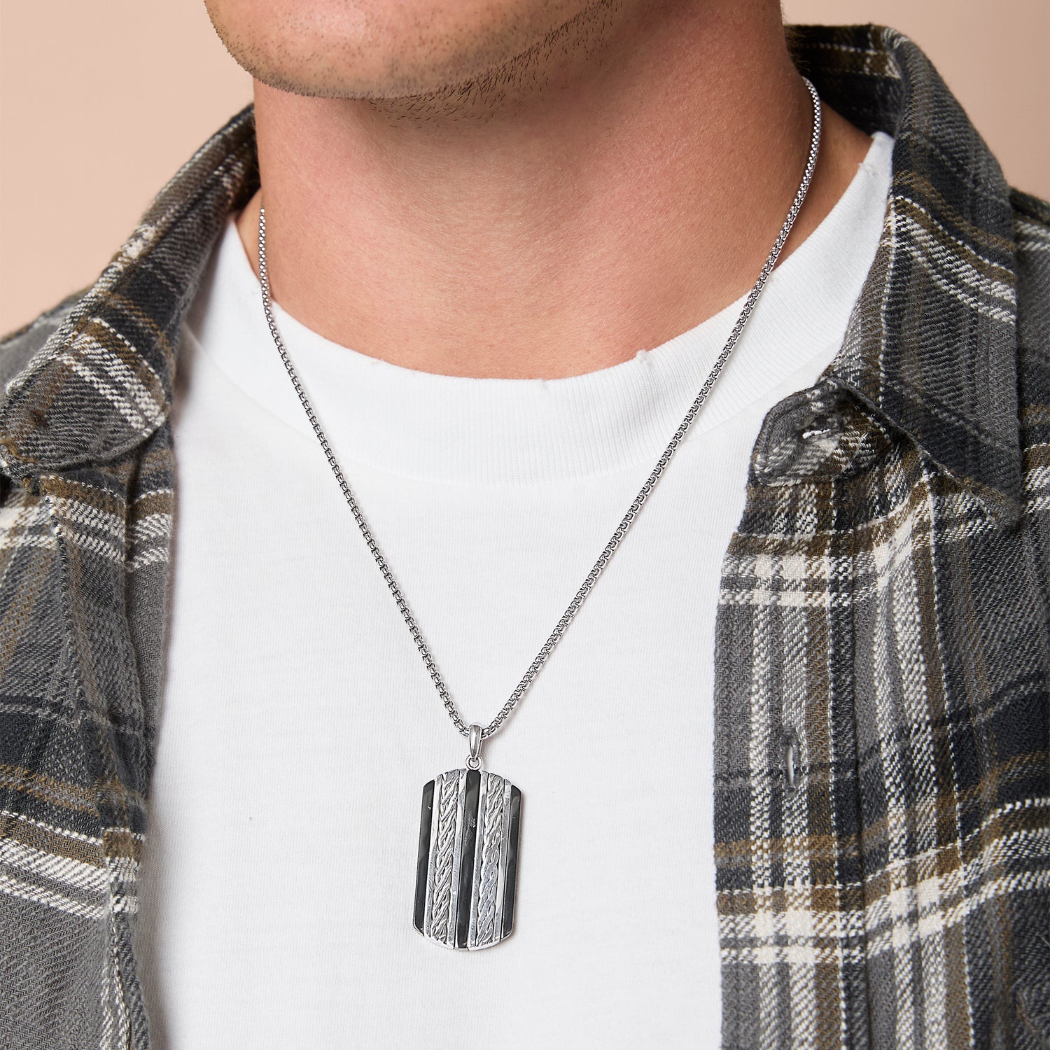 Lucky Brand Men's Pendant Necklace with Striped Dog Tag - 22'' Chain