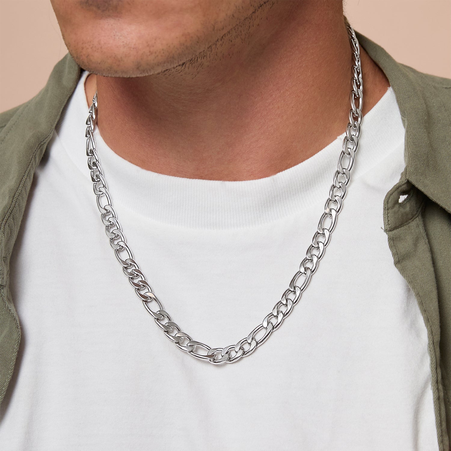 Lucky Brand Stainless Steel (304) 8MM Figaro Chain Necklace 22'' and Bracelet 8.5'' Set