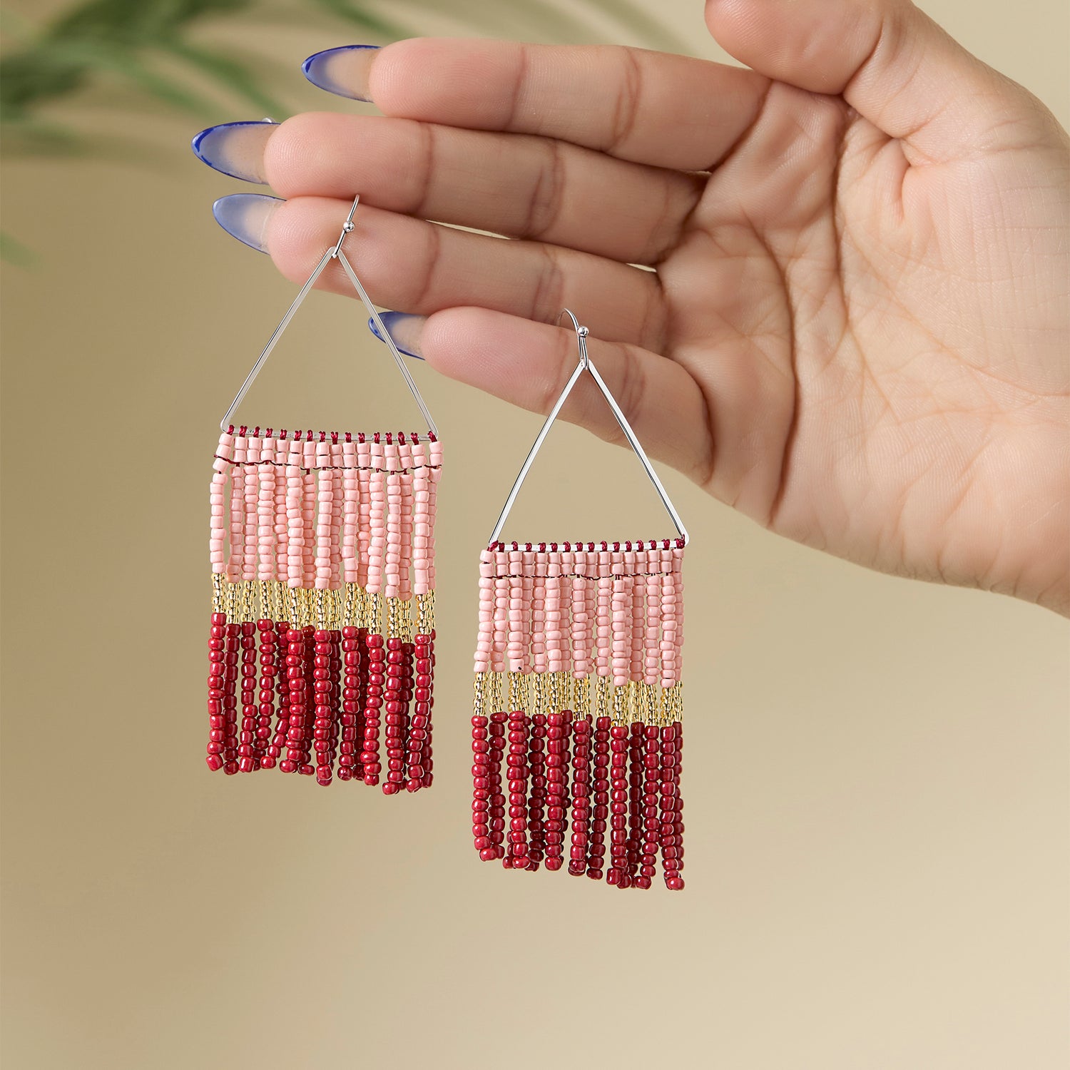 JS Jessica Simpson Pink and Red Ombre Beaded Fringe Earrings