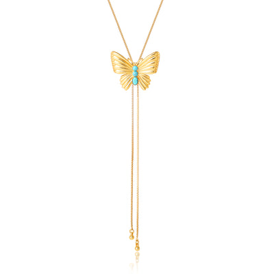 Jessica Simpson Gold-Tone Butterfly Y-Lariat Necklace with Green Crystal