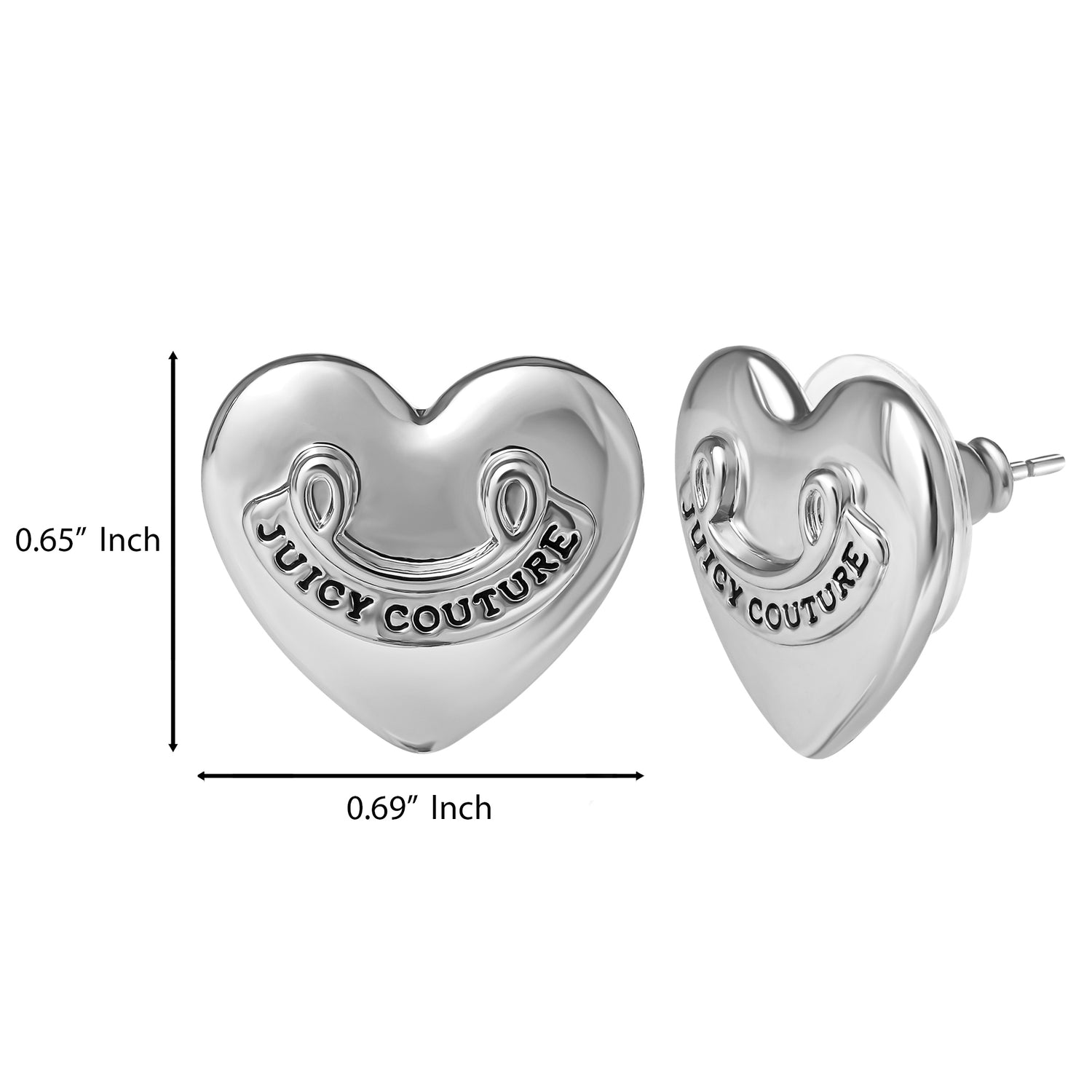 Juicy Couture Logo Heart Stud Earrings with Stone Embellishments
