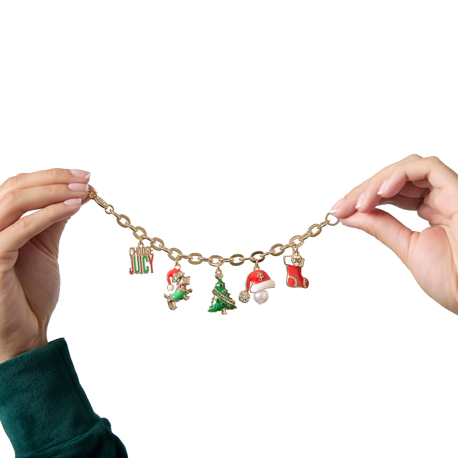 Juicy Couture Holiday Charm Bracelet, Gold‑Tone Enamel Christmas Motifs