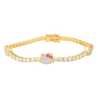 925 Tt flash plated 7.5" Hello Kitty Pave Station Tennis Bracelet
