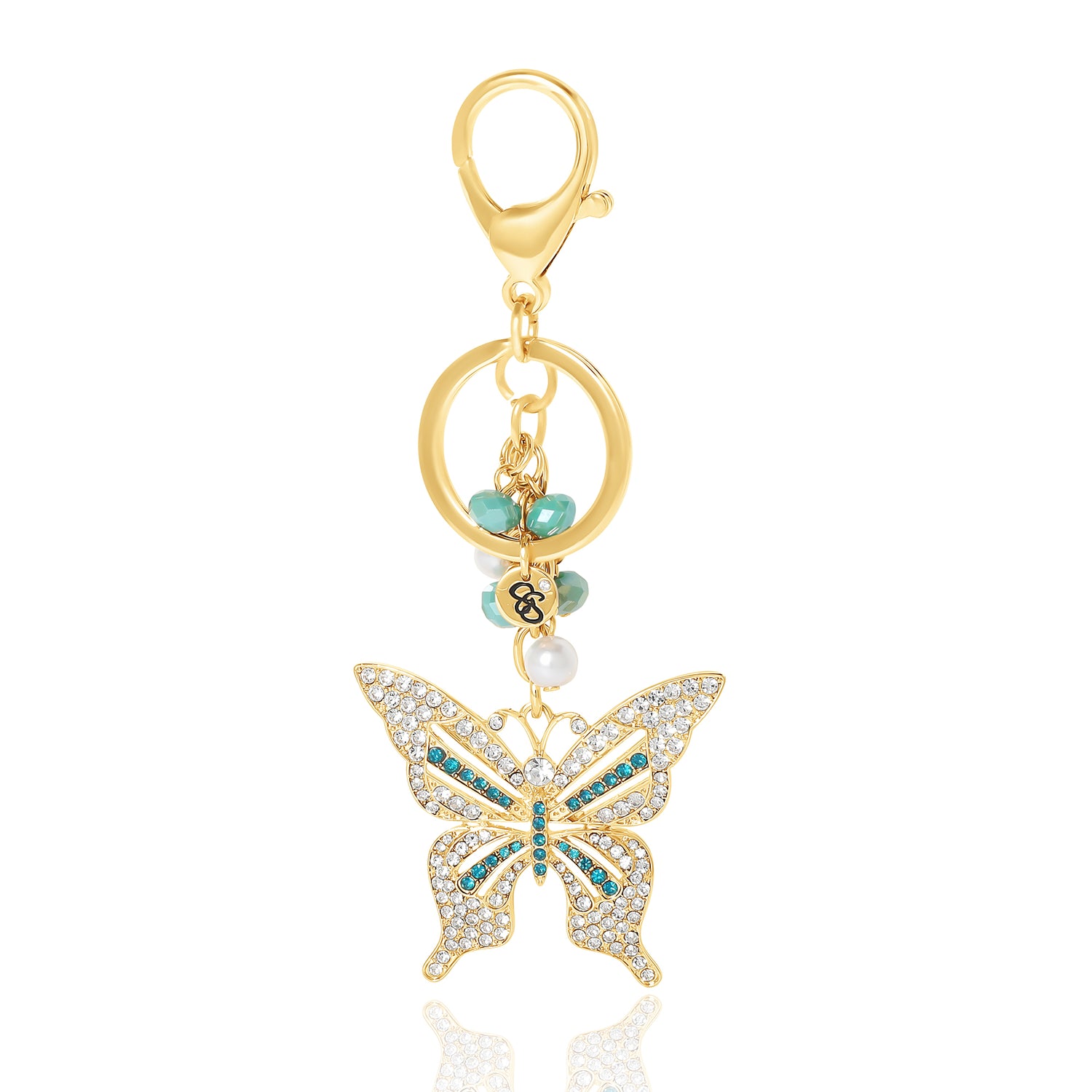 Jessica Simpson Butterfly Charm Keychain – Elegant Gold-Tone with Blue Accents