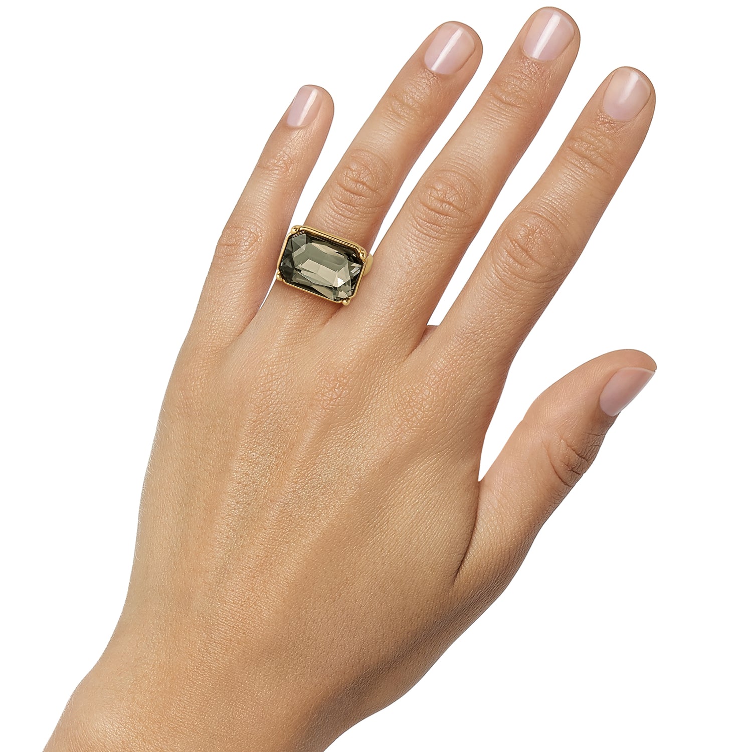 Jessica Simpson Gold-Tone Smoky Black Rectangle Stone Ring
