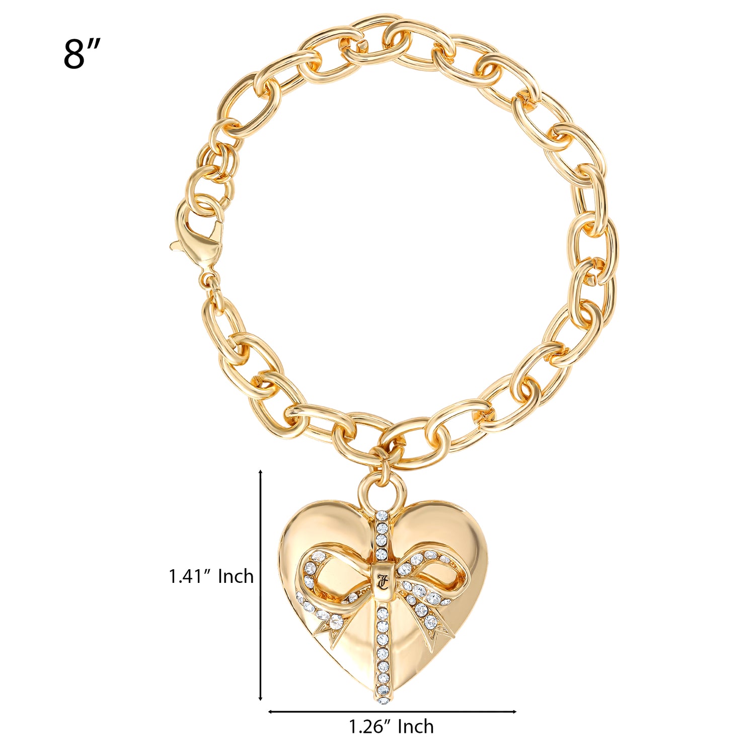 Juicy Couture Heart Bow Drop Bracelet, Gold‑Tone Pavé