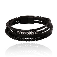 Lucky Brand Mens All Black Beaded Layered Bracelet with Magnetic Clasp