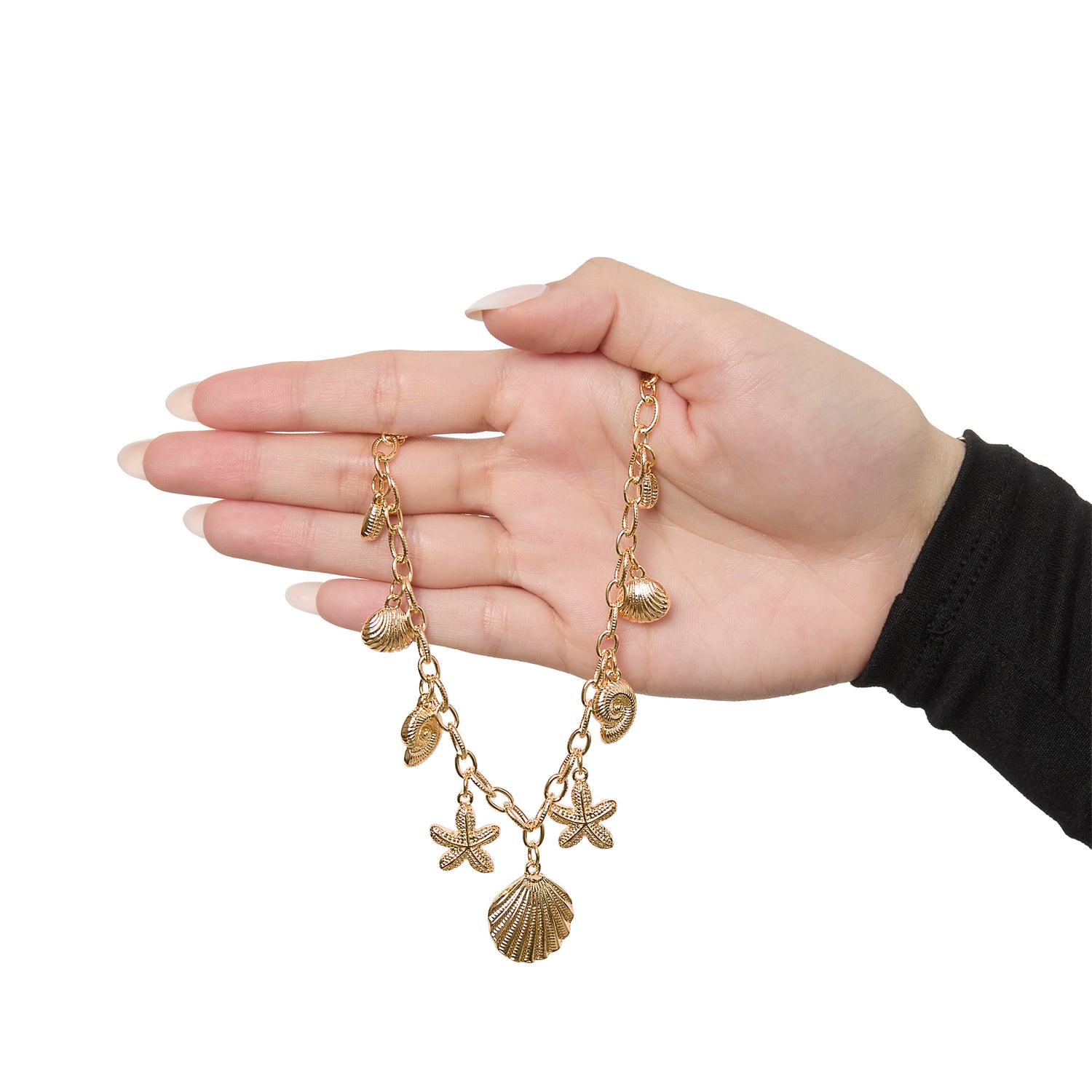 Jessica Simpson Ocean Charms Necklace for Women, 16"+3" Gold-Tone Chunky Necklace with 9 Charms