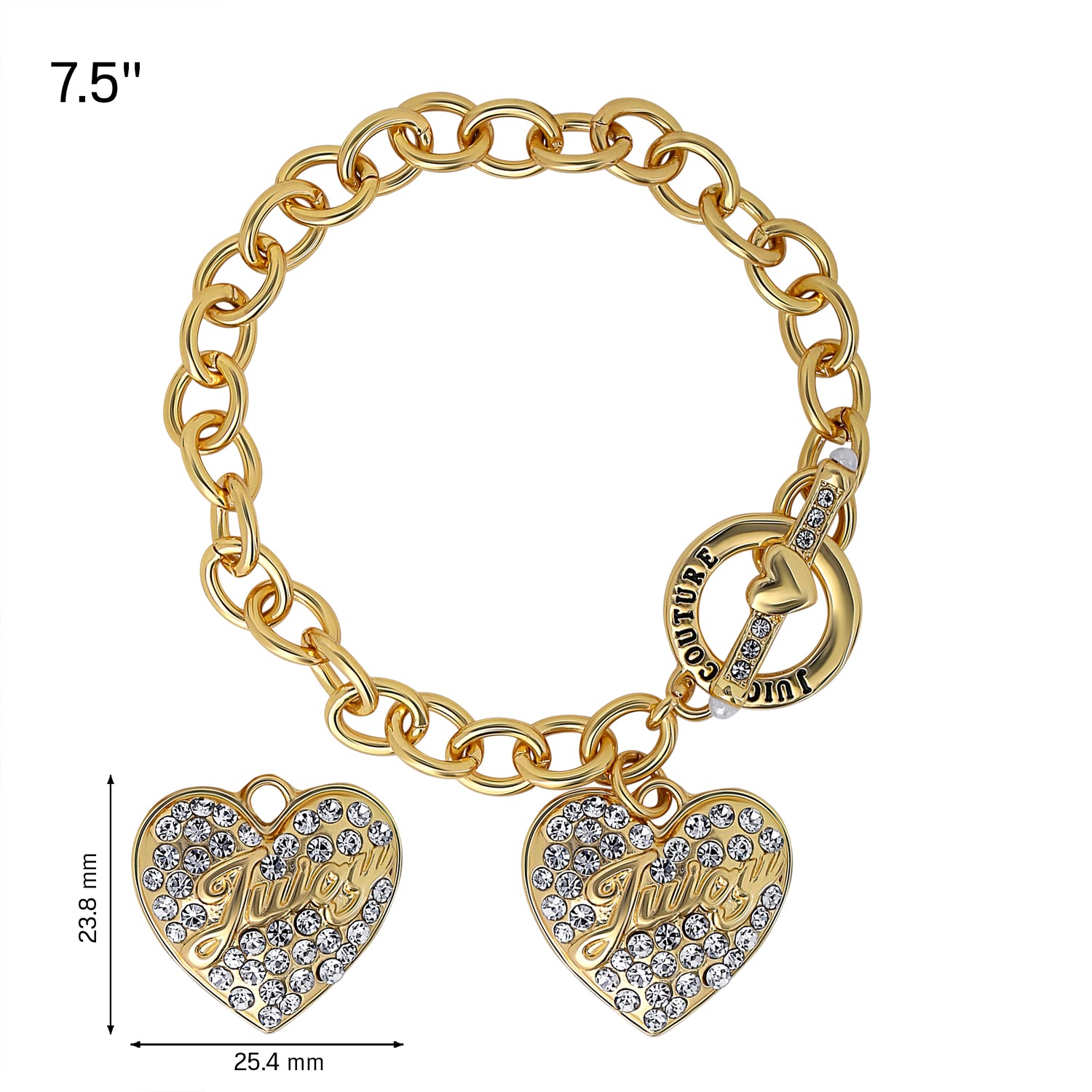 Juicy Couture Charm Bracelet for Women 7.5", Chunky Heart Charm, Gold-Tone