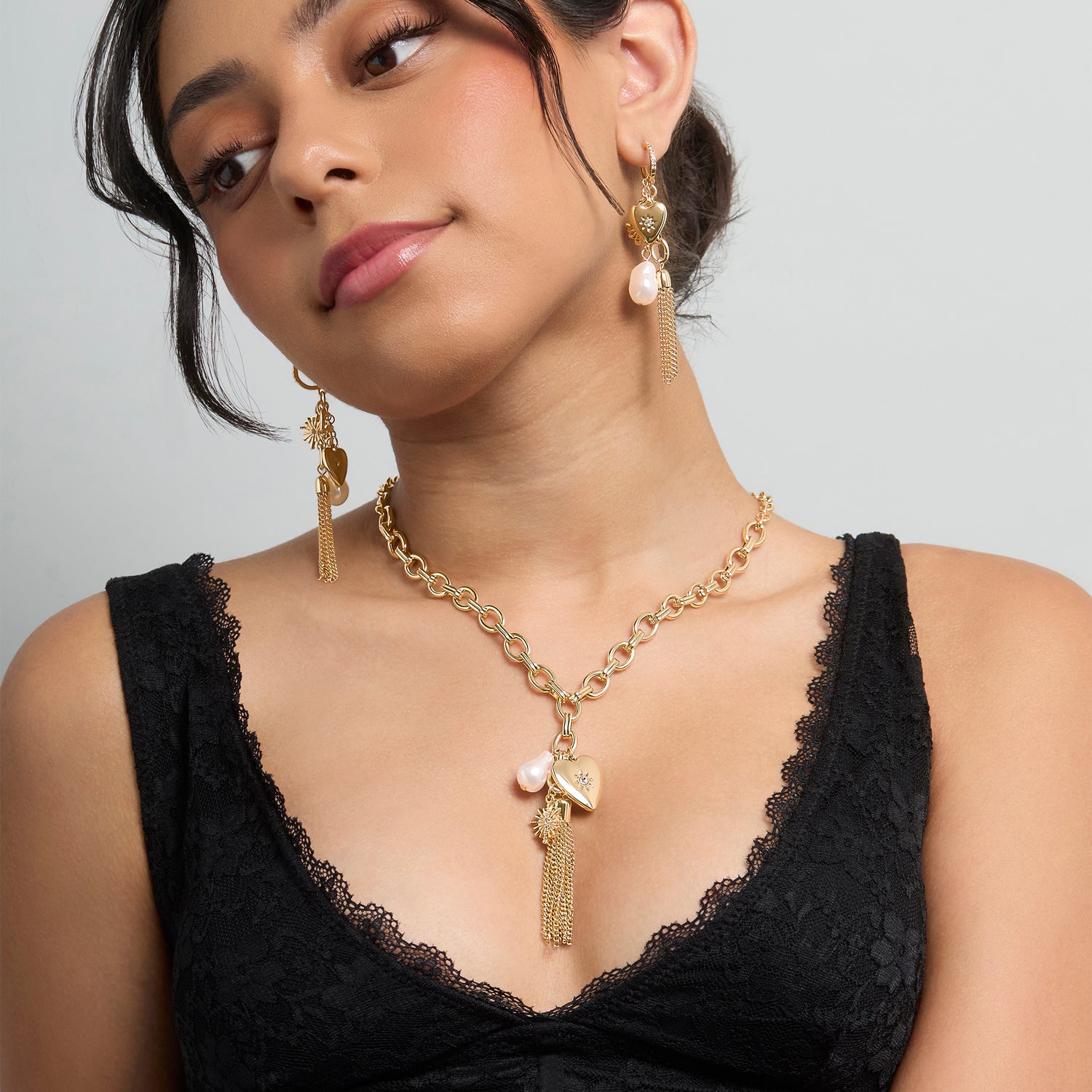 BCBG Generation Chunky Chain Necklace with Pearl and Tassel Accents