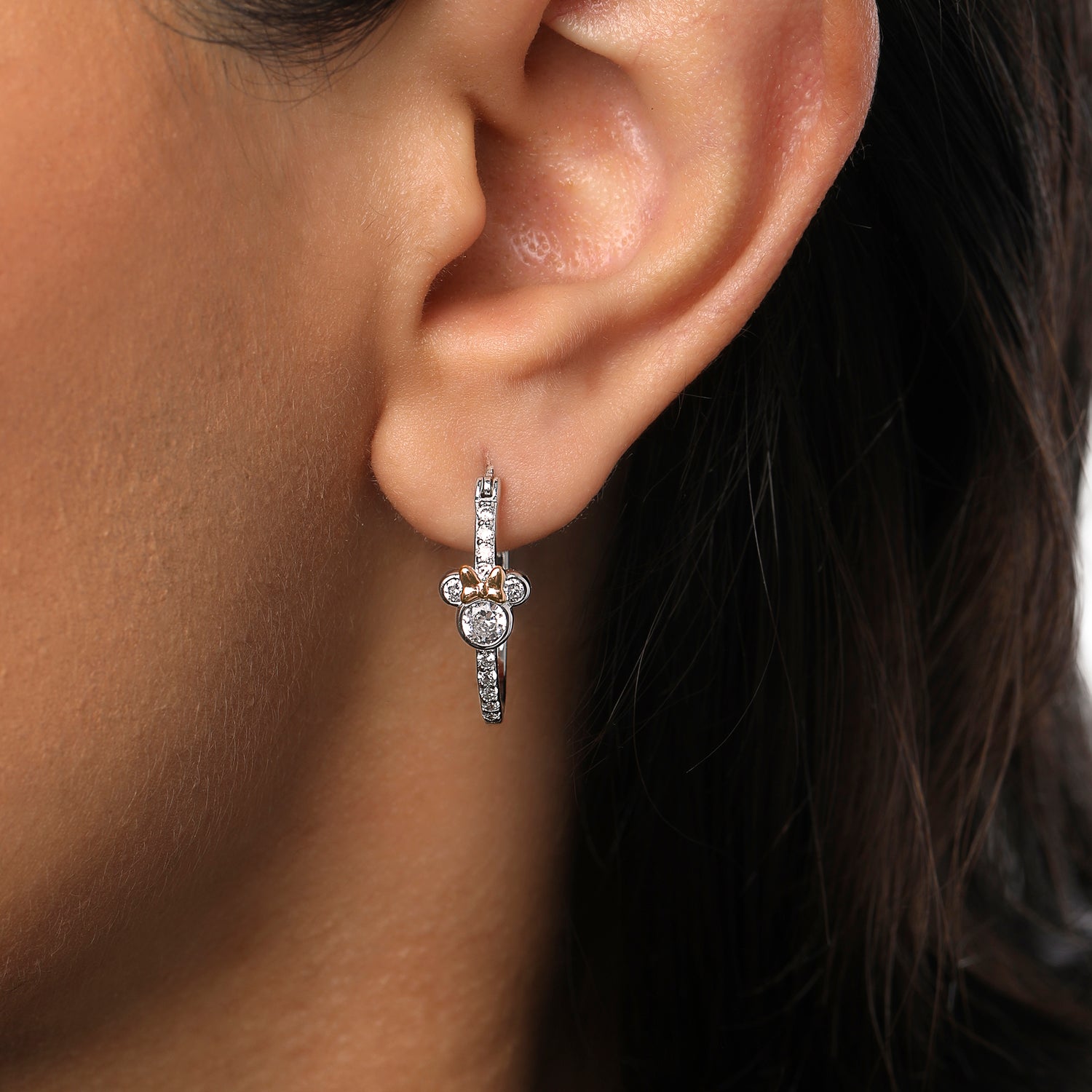 Disney Minnie Mouse Earrings, Two-Tone Sterling Silver Hoop Earrings