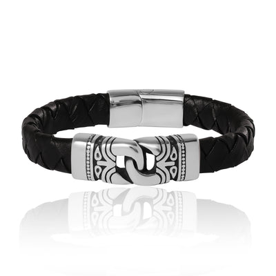 Lucky Brand Black Woven Leather Bracelet - 8.5''