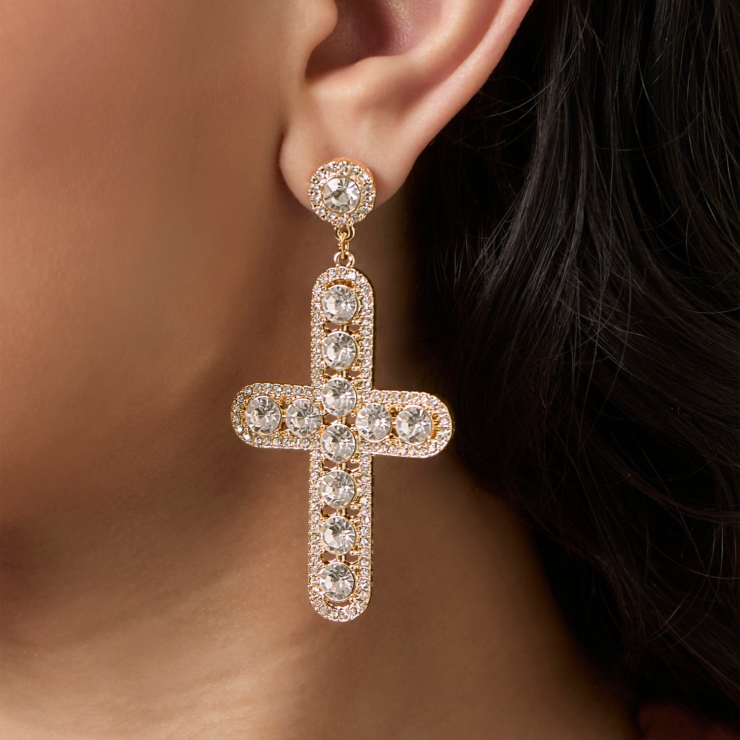 JS Jessica Simpson Crystal Cross Drop Earrings