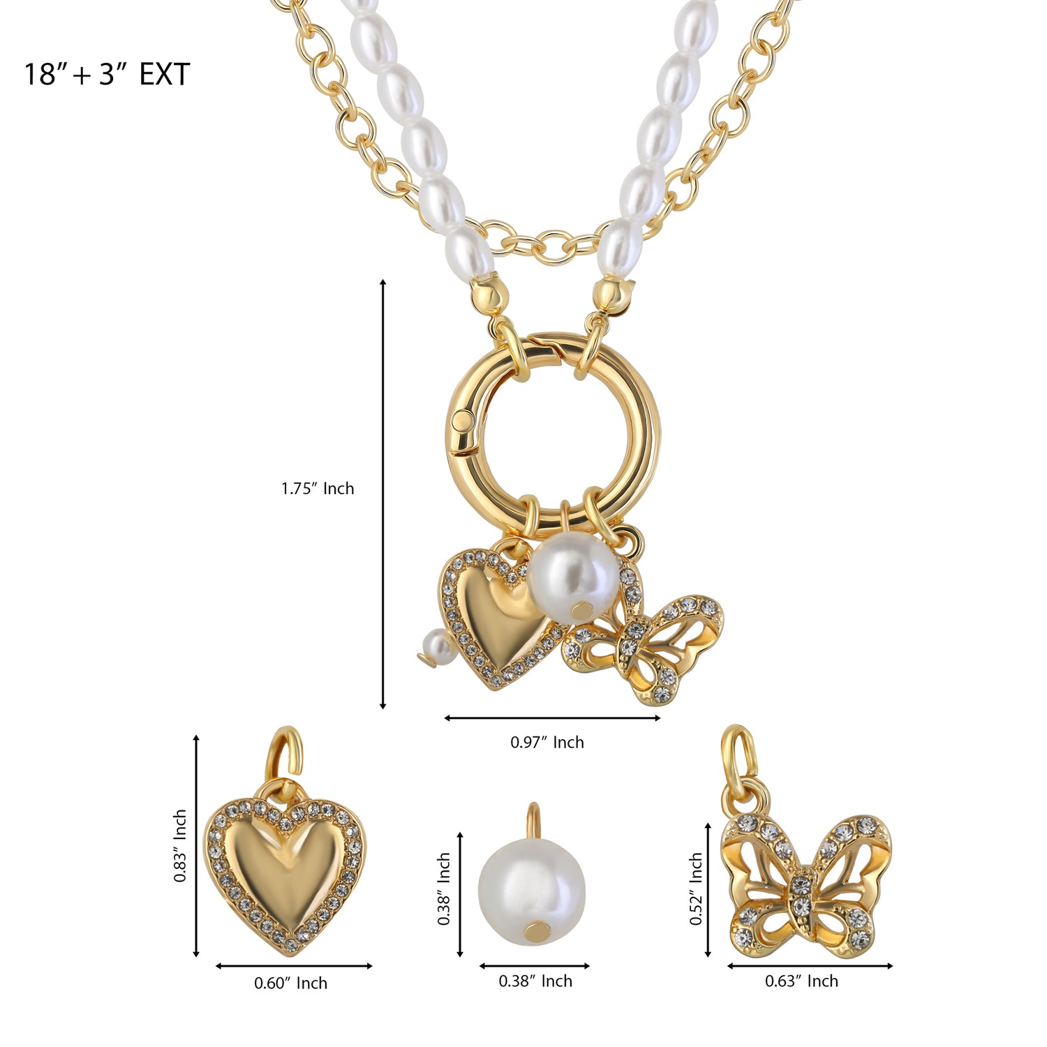Celebrity Pink Gold and Pearl Necklace Set for Women 2-Piece, Dangle Charms