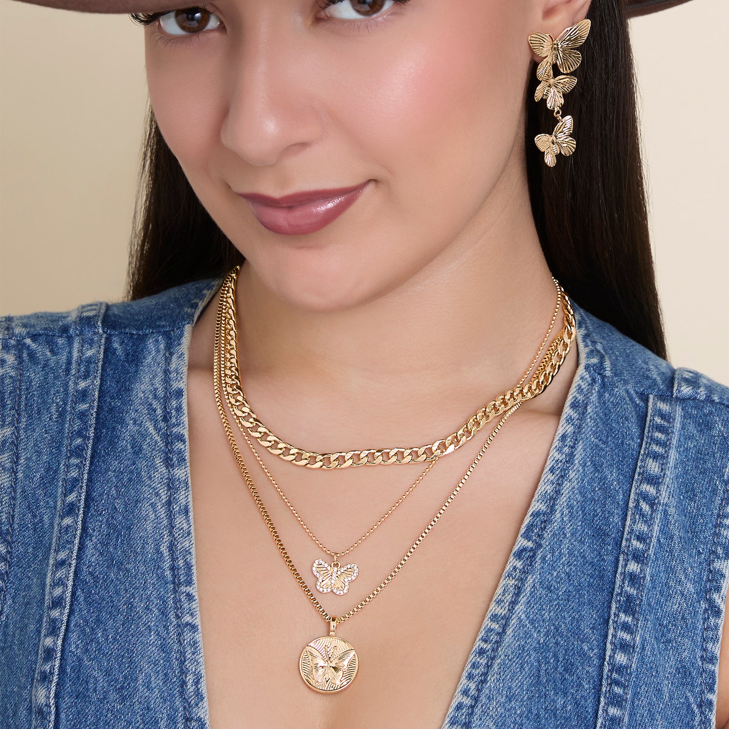 JS Jessica Simpson Cluster Butterfly Drop Earrings in Gold-Tone