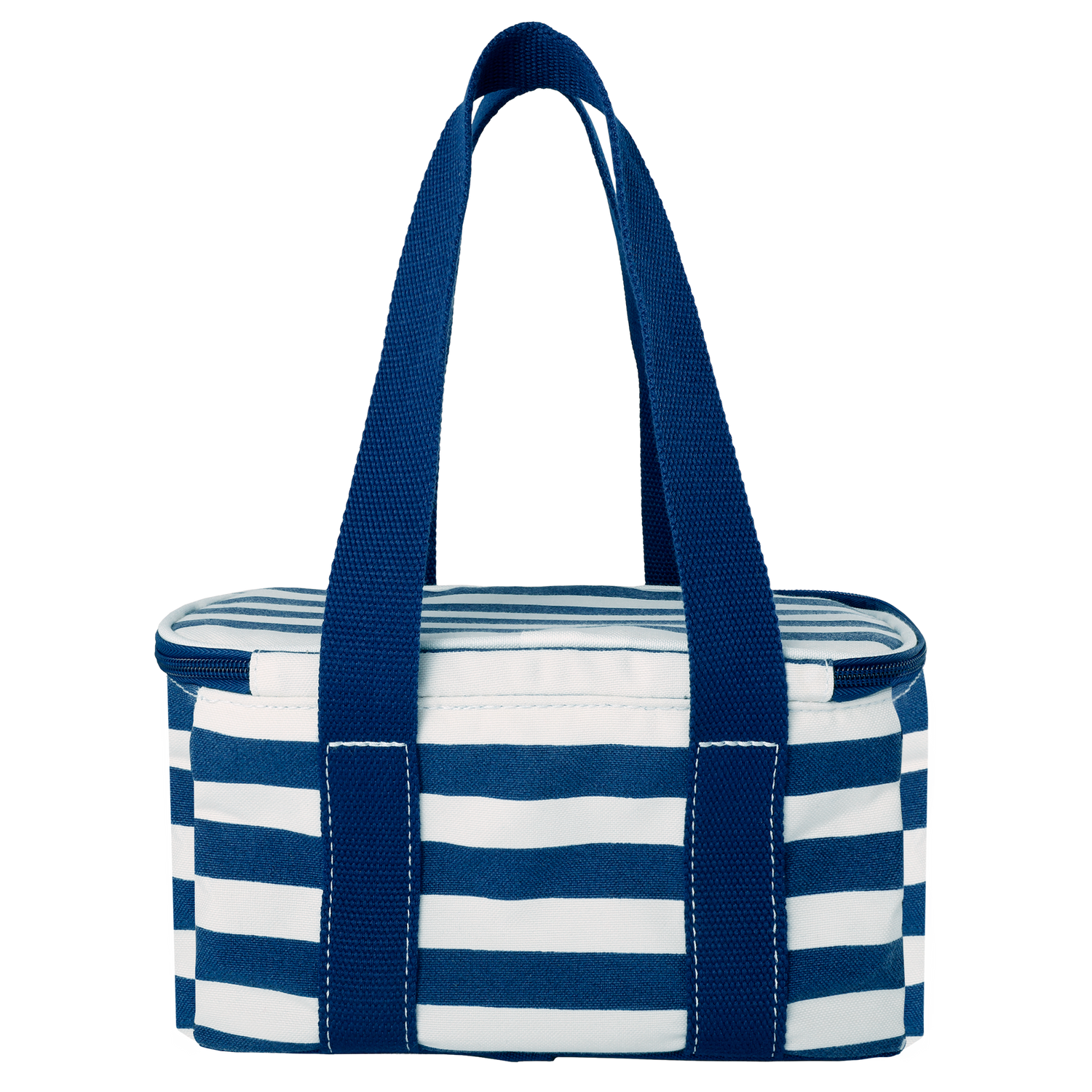Lands' End Rectangular Small Cooler Bag Insulated 1.5 Gal, Canvas Soft Cooler with Tote Handles and Zip Closure (Navy Stripe) - Navy Stripe