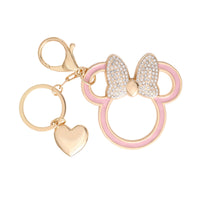 Disney Minnie Mouse Outline Keychain with Crystal Bow and Heart Charm